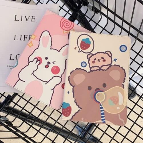 Lovely Little Bear Blow Bubbles Leather Soft Tablet Protective Case For iPad Air 1 2 3 Mini 4 5 Pro 2017 2018 2019 2020 Cover