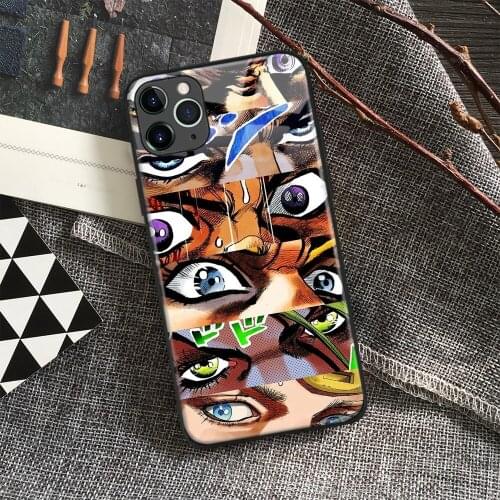 JoJos Bizarre Eyes Anime Soft Silicone Glass Phone Case for IPhone SE 6s 7 8 Plus X Xr Xs 11 12 Mini Pro Max Samsung Redmi