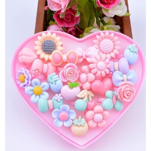12pcs/pack Childrens Cartoon Rings Candy Flower Animal Bow Shape Ring Set Mix Finger Jewellery Rings Kid Girls Toys