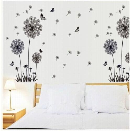 "Butterfly Flying In Dandelion "bedroom stickersPoastoral Style Wall Stickers Original Design 2017 PVC Wall Decals ZY5125