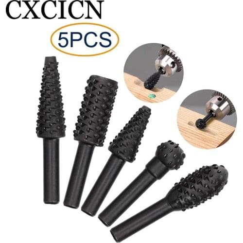 5Pcs Rotary Set Wood Carving File Rasp Drill Bit Power Tools Woodworking Grinding Head