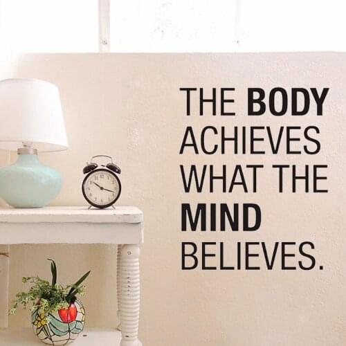 Gym Wall Stickers The Body Achieves What The Mind Believes Sports Exercise Inspirational Quote Wall Decal Workout Fitness