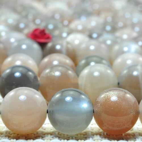 Natural Gray Moonstone Smooth Round Loose Beads Wholesale Gemstone Semi Precious Stone Bracelet Necklace for Jewelry Making Diy
