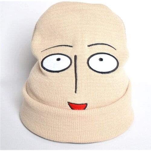 2021 New Winter Funny Harajuku Cartoon Anime One Punch Man Bald Saitama Embroidered Knitted Hat Women Hat Men Hat Fast