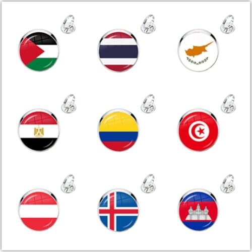 Palestine,Thailand,Cyprus,Egypt,Colombia,Tunisia,Austria,Iceland,Cambodia National Flag Adjustable Glass Cabochon Rings For Gift