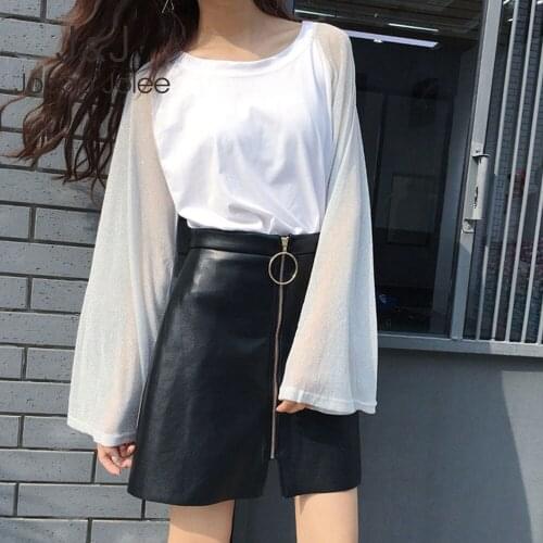 Sexy Women Long Flare Sleeve Blouse See Through Mesh Sheer Female O Neck Tops Shirt Party Clubwear Stylish Tops Korean Fashion