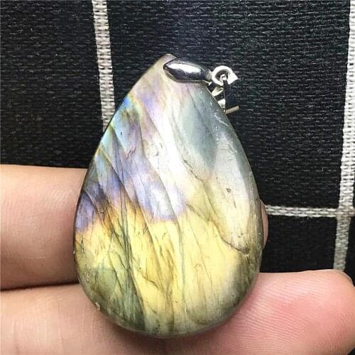 Genuine Natural Yellow Light Labradorite Pendant Jewelry For Woman Man Crystal 39x25x7mm Beads Silver Moonstone Stone AAAAA