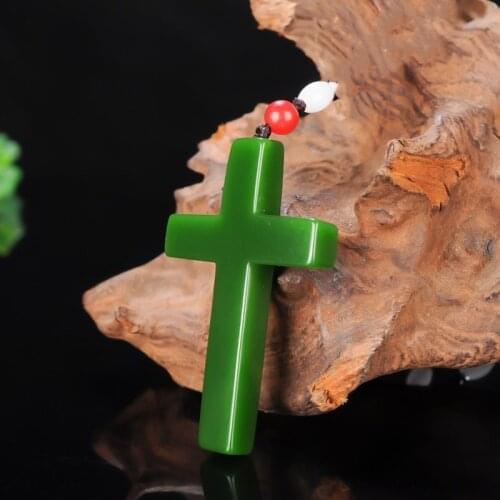 Natural Green Jade Hand Carved Cross Pendant Fashion Boutique Jewelry Mens and Womens Jesus Cross Necklace Gift Accessories