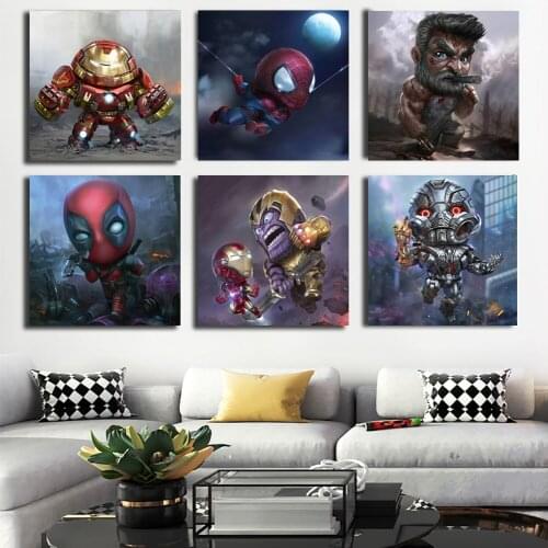 Avengers Marvel Cartoon Spiderman Iron Man Poster Canvas Print Painting Wall Art Picture for Childrens Room Bedroom Decoration