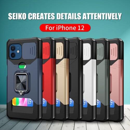 Push Window Armor Shockproof Cover For iPhone 13 12 11 Pro Max Mini i phone x xr xs max 8 7 plus Card Slot Wallet Stand Shell