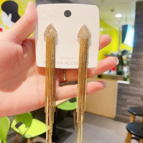 Long Tassel Oval Drop Earrings Golden Color 2021 New Fashion Hanging Women Wedding Earrings Summer Jewelry Girls Party Gifts