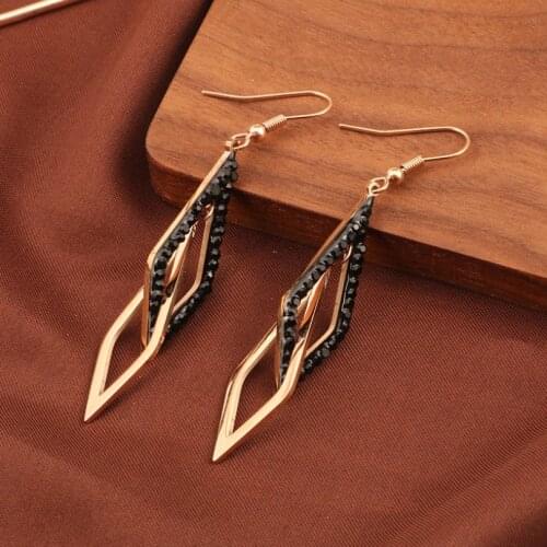 316L Stainless Steel Geometric Rhombus Zircon Drop Earrings For Women Fashion Fine Jewelry Party Gifts SAE674