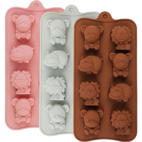 Silicone Chocolate Molds 8 Cavity lovely Lion cubs hippo Wedding Candy Baking Molds Cupcake Decorations Cake Mold Cute Mold