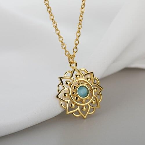 Cute Opal Flower Necklace For Women Boho Rose Gold Sliver Color Stainless Steel Necklace Pendant Charms Collier Femme Jewelry