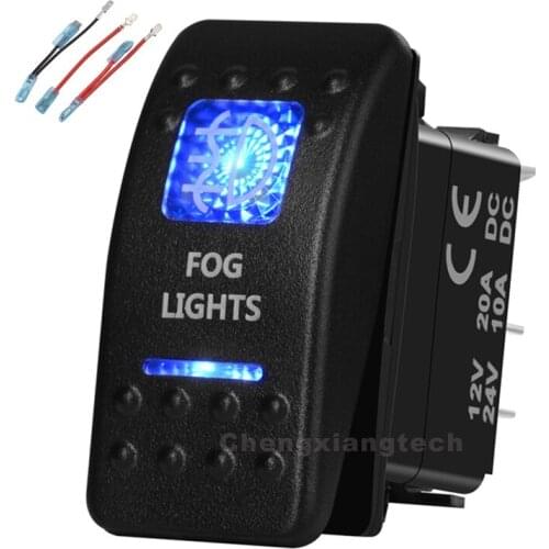 Blue Led 5 Pin on-off SPST Rocker Push Switch Fog Lights Waterproof Overload protection Car Boat 12v/24v+Jumper Wires Set