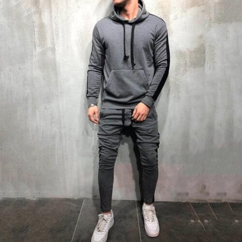 Tracksuit Men 2 Pieces Sets Long Sleeve Hooded Sweatshirt+Drawstring Pants Male Stripe Patchwork 2020 Autumn Winter 3XL