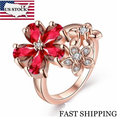 US STOCK Uloveido 15%Off Rose Gold Color Flower Wedding Costume Jewelry Rings for Women Ring with Stones Femme Crystal Punk R386