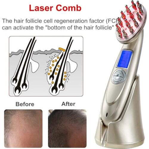 Hair Growth Device Regrowth Laser Comb Therapy RF EMS Nurse LED Photon Stimulate Hair Loss Brush Massager Head Scalp Repair LCD