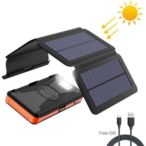 Solar Power Bank 25000mAh Solar External Battery Charger Waterproof Detachable Solar Panels with Dual USB and Bright Flashlight