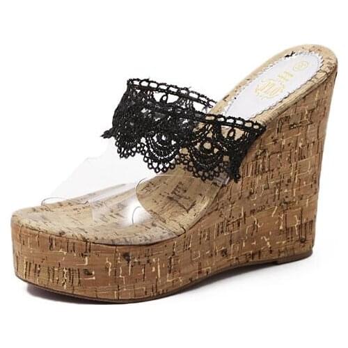 Moraima Snc Lace Embroidery Platform Wedge Slippers Woman Transparetn PVC Patchwork Beach Wear Shoes Sexy Sandals