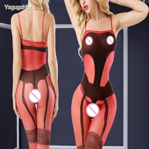 Sexy Women Lingerie Silk Cami Catsuit Costumes Wetlook Crotchless Bodysuit Babydoll Bodydoll Body Stocking Intimates Sleepwear