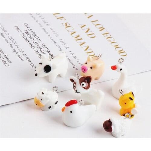 10pcs Hot Sale Resin Cute Animal Pendant Dog Pig Sheep Chicken Goose Bee Cute Cartoon Earings For Girls Diy Jewelry Accessories