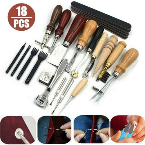 18Pcs Leather Craft Tools Kit Sewing Stitching Punch Carving Work Saddle For DIY Manual Leather Craft Hand Tool Accessories