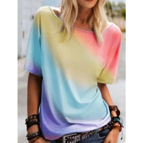 2021 Summer New Fashion Women Short Sleeve O-Neck Rainbow Color Print Casual T Shirt 5XL Plus Size Tops