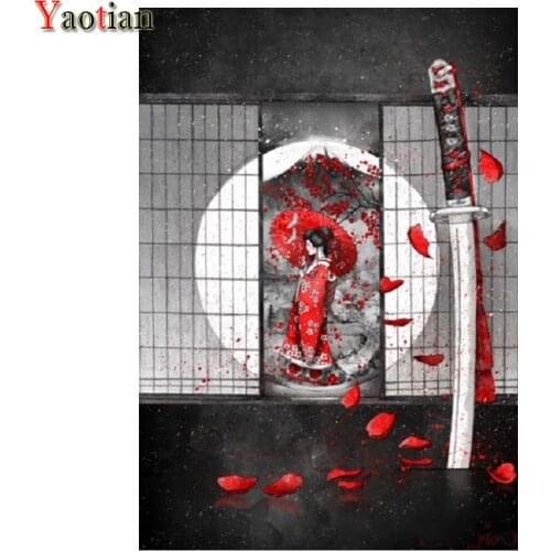3d diamond embroidery Japanese woman sakura katana 5d diy diamond painting full Round square Diamond mosaic Home Decoration