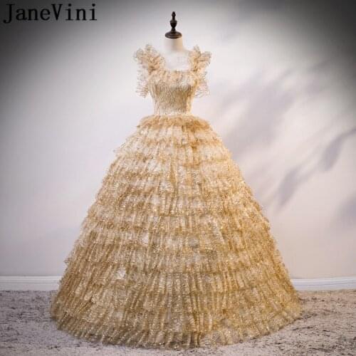 JaneVini Blingbling Gold Glitters Quinceanera Dresses 2020 Princess Ball Gown Sleeveless Long Birthday Prom Party Sweet 16 Dress
