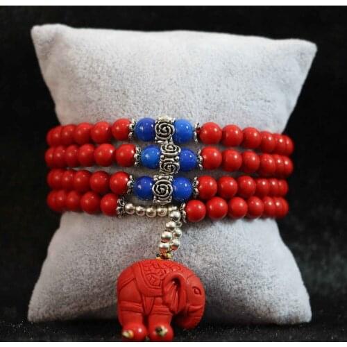 More Rows New Synthetic Red Cinnabar 6mm 108 Beads Elephant Pendant Wholesale Retail Bracelet Jewelry B796