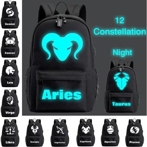 BPZMD 12 Zodiac Sign Canvas Schoolbag Constellation Horoscope for Boys and Girls Gifts Backpack