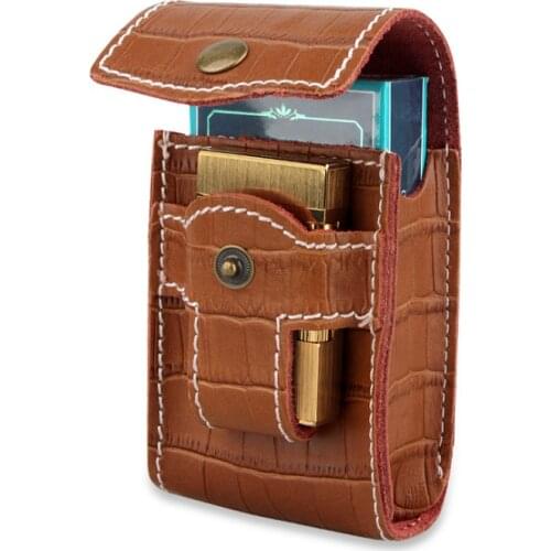 Genuine Leather Cigarette Case Lighters Belt Clip Outdoor Hunting Camping Waist Holster Hold Lighter One Pack 20 Cigarette Packs