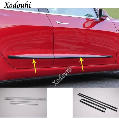 For Tesla Model 3 Model3 2018 2019 2020 Car Detector Side Door Body Cover Trim Sticker Strips Molding Bumper Frame Parts 4pcs