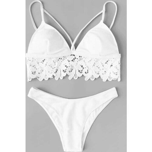 #FO Womens Swimsuit Lace Solid Color Sexy Hanging Neck Push Up Bikini Womens Swimsuits Bikinis 2021 Mujer Trajes De Bano