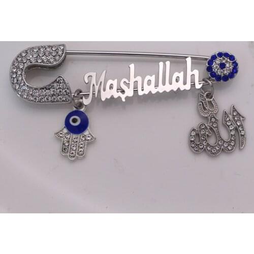 Turkish evil eye Mashallah Stainless steel brooch Allah hamsa hand of fatima islam muslim baby pin