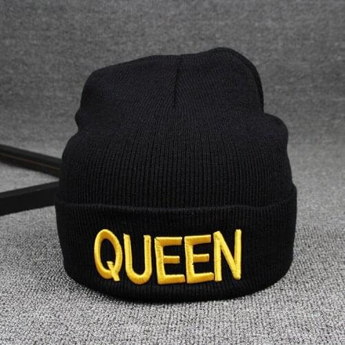 2019 New Beanie Winter Hats Caps Men Women Hat Knitted Hip Hop Hat Couple Warm Winter Cap Gorros Couple Embroidery King Queen
