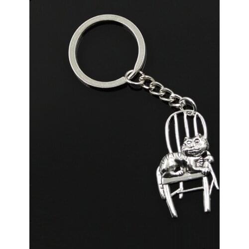 New Fashion Men 30mm Keychain DIY Metal Holder Chain Vintage Lazy Cat Lying In Chair 40x23mm Silver Color Pendant Gift