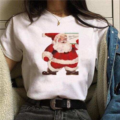 FIXSYS New Arrivals Women Santa Claus Printed T-Shirt Short Sleeve Casual Christmas T Shirt Cool Lady Vintage Tops