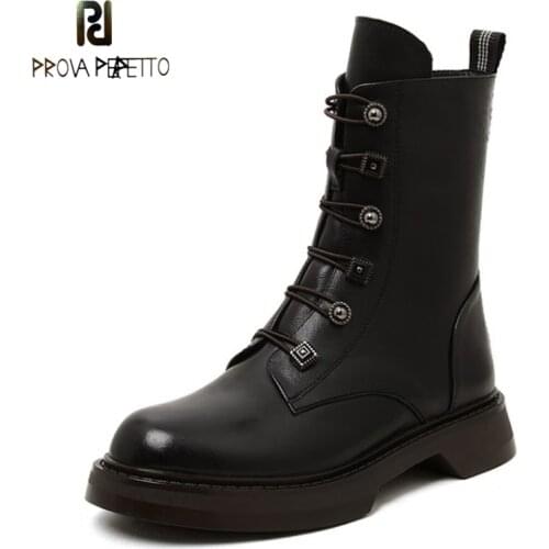 Autumn Style Cowhide Low-heeled Short Boots Womens Round Toe Thick Bottom Elastic Buckle Cross Strap Side Zipper Martin Boots