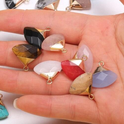 1PC Natural Stone Pendant Fan Shape Agates Quartz Charms For DIY Earring Necklace Jewelry Making Accessories Size 18x18mm