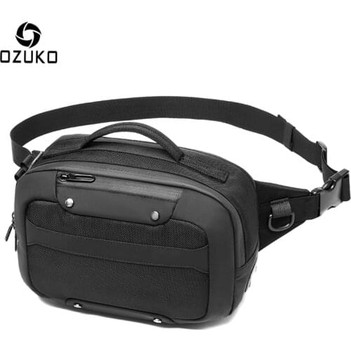 OZUKO USB Charging Waterproof Men’s Waist Bag Outdoor Travel Chest Pack Male Casual Fanny Pack Crossbody Bag Phone Money Pouch