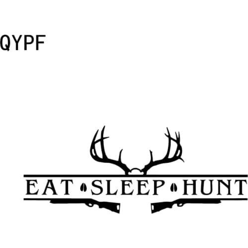 QYPF 15.8*6.2CM Mysterious Eat Sleep Hunting Deer Decor Car Sticker Vinyl Extreme Movement Silhouette C16-1768