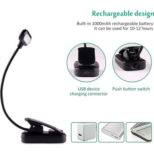 Adjustable LED Book Light With Goosenecks Clip 5 LEDs AAA Battery Powered Flexible Night Reading Desk Lamp Notebook Cool White