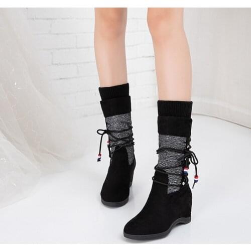 Big Size boots women shoes ankle boots for women ladies boots shoes woman winter Solid color round head sleeve