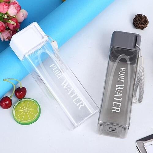 Sport Square Tea Outdoor Sports Water Cup Fall Resistant Transparent Leak-proof Cup 480ml Transparent Drink Bottle with Rope