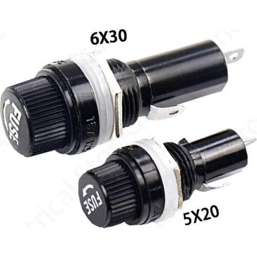 5 pcs/lot 5*20mm 10A 250V Glass Fuse holders 5x20 Black Insurance Tube Socket Panel Mount Fuse Socket Copper
