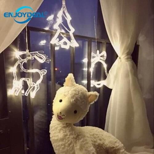 LED Christmas Decorative For Home New Year\s Day Holiday Night Light Deer Wedding Tree Decor Window Sucker Fairy Lamp