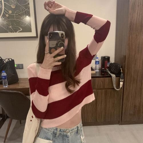 Bare Midriff Cropped Girl Summer Knitted Pullovers Short Sweater Women Clothing Crop Tops Full Sleeve
