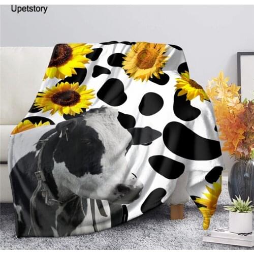 Upetstory Cow with Sunflower Printed Animal Fleece Throw Blankets for Kids Adults Soft Warm Thin Quilt Travel Blanket Custom
